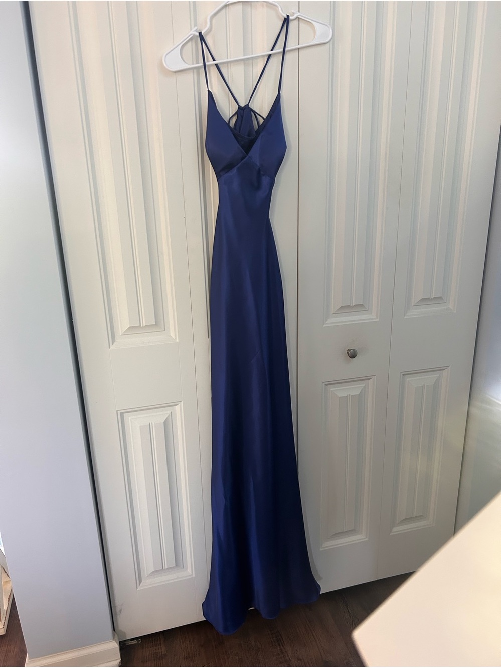 Navy Satin Slip Dress with Strappy Back